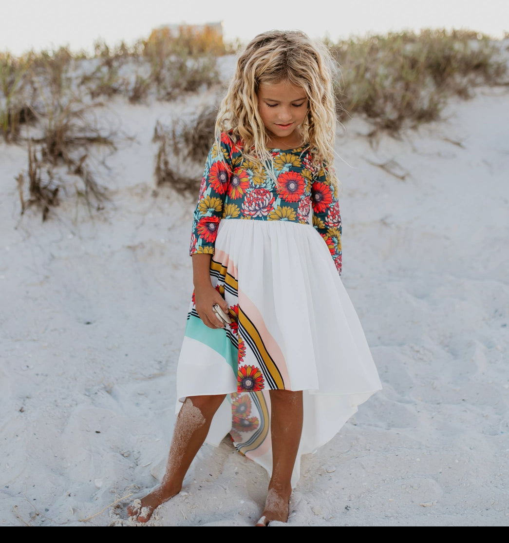 Autumn Flower Rainbow Long Sleeve Dress