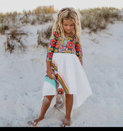 Autumn Flower Rainbow Long Sleeve Dress