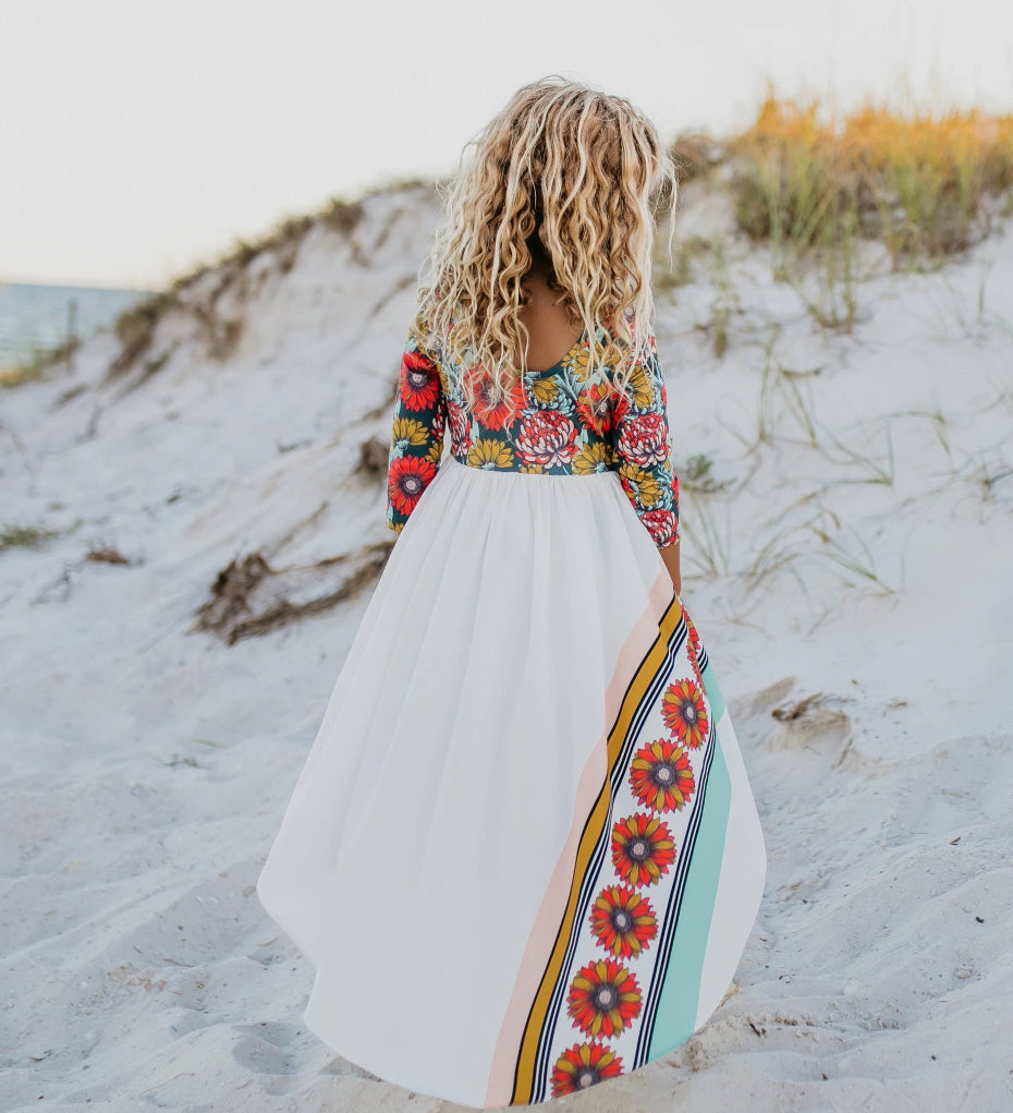 Autumn Flower Rainbow Long Sleeve Dress